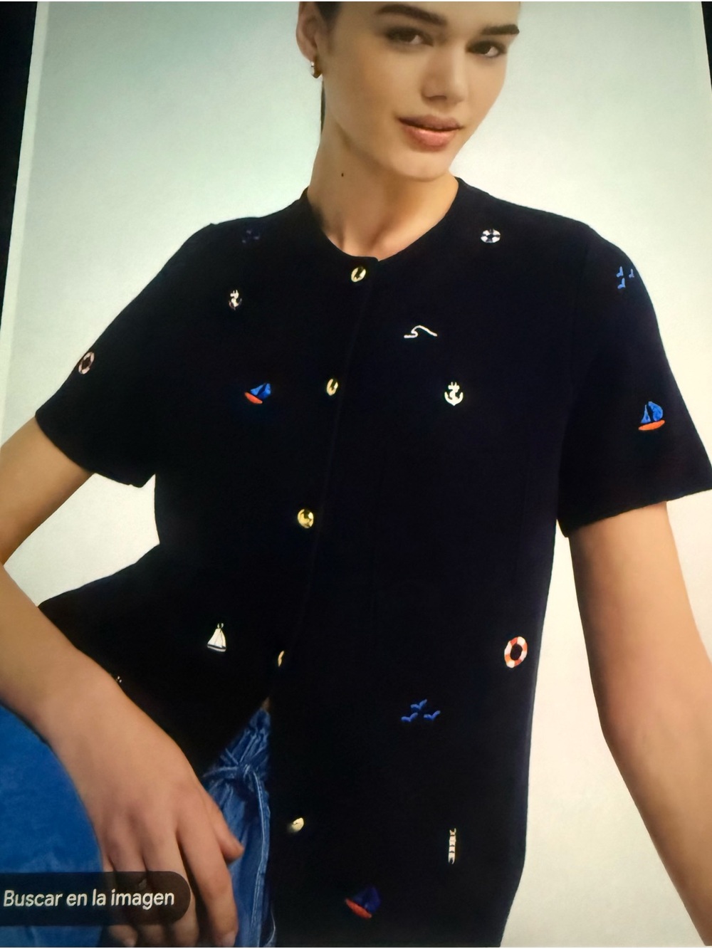Navy Embroidered Short-Sleeve Shirt